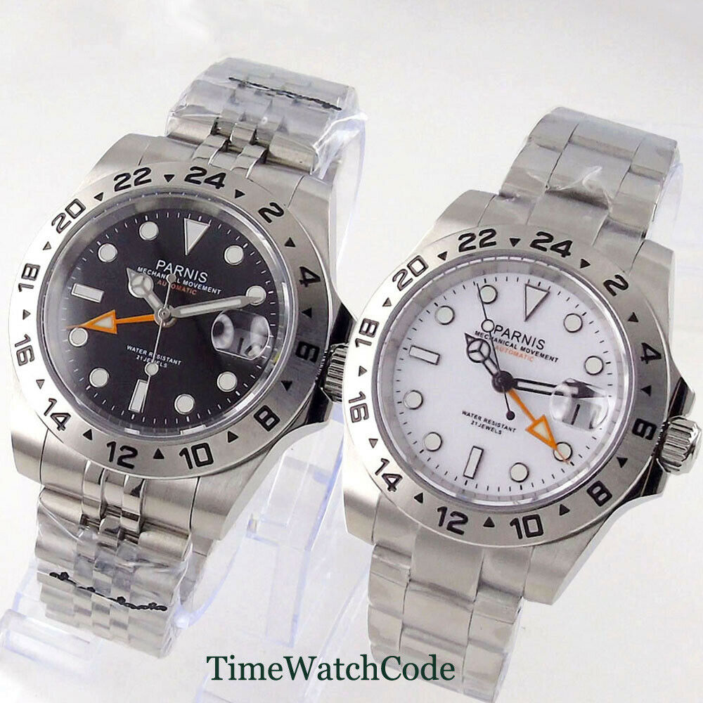 Gmt Dual Timezone Watch - Parnis 40mm vetro zaffiro orologio da
